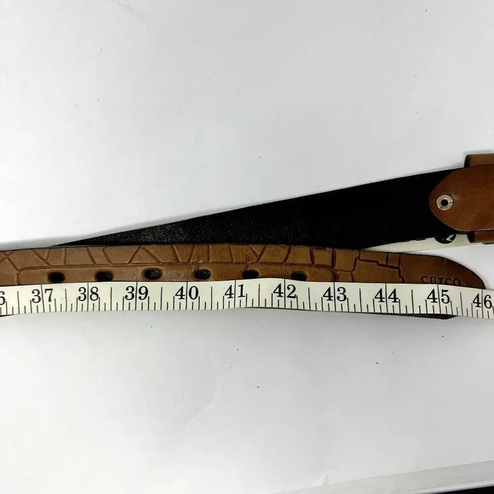 Vintage Grunts Peru Leather Belt Cuzco Tooled Carved Llama Western 40/100